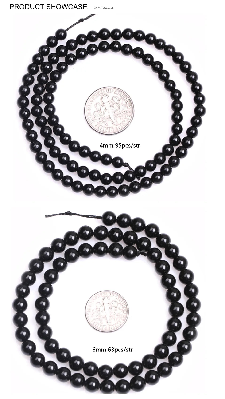 Natural Stone Black Tourmaline Round Loose Beads Strand 15 Inch DIY Bracelet Necklace Jewelry Making