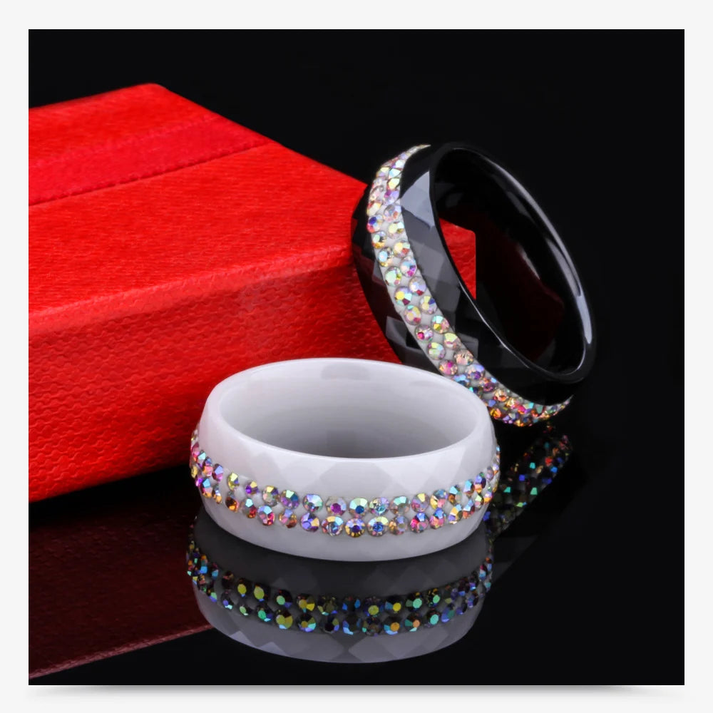 High Quality Black And White Simple Style Simply Crystal Ceramic Rings for Women