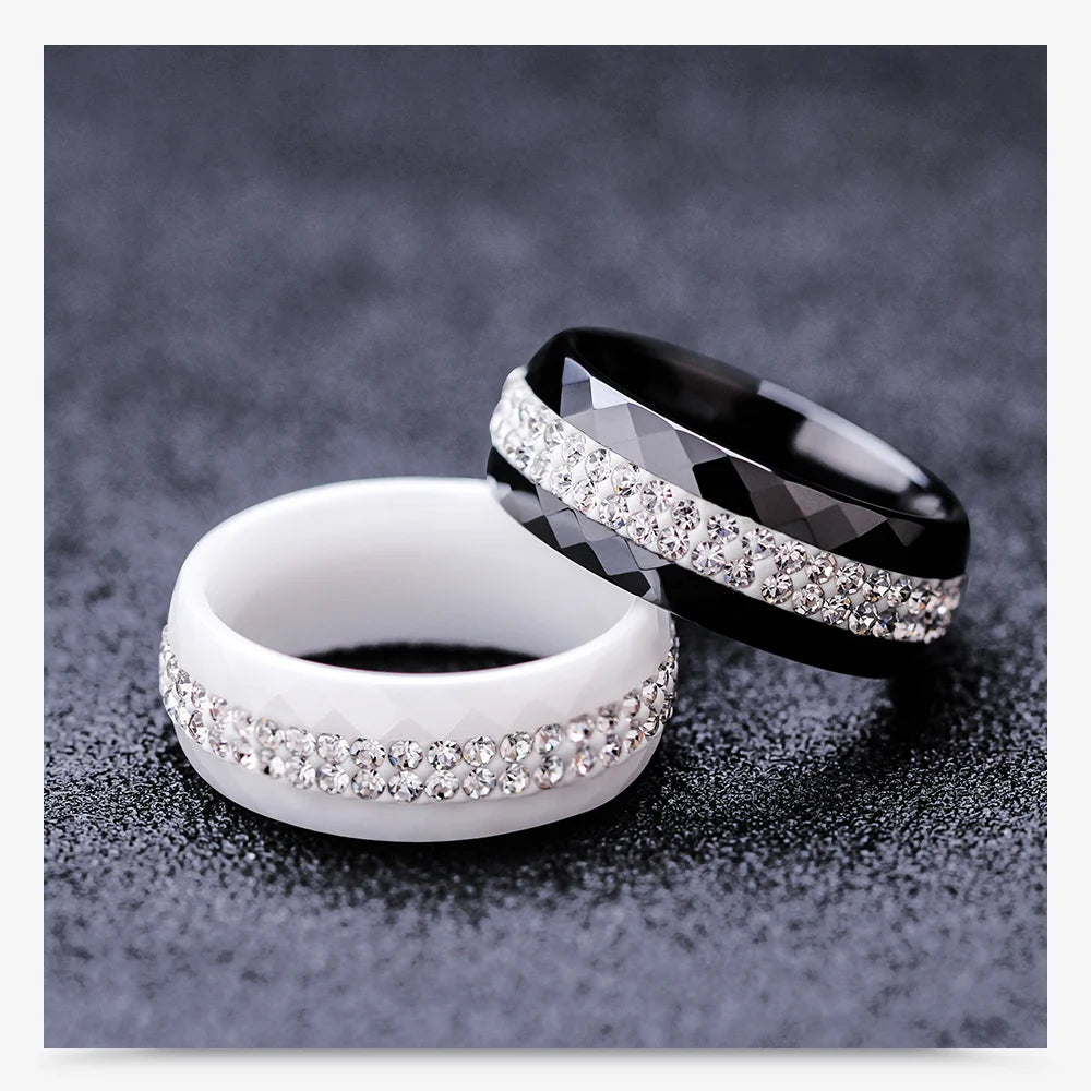 High Quality Black And White Simple Style Simply Crystal Ceramic Rings for Women