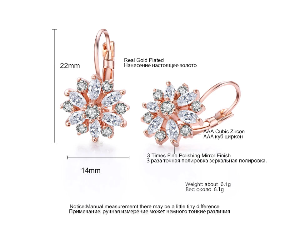 ZAKOL Fashion Rose Gold Color Hoop Earrings Flower Cluster Clear CZ Crystal Zirconia Earring for Women Jewelry Brincos EP609