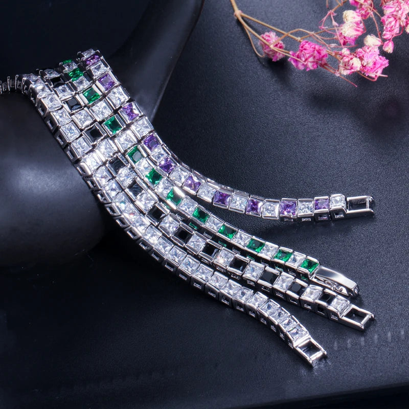 CWWZircons Brand Square 3mm Cubic Zirconia Tennis Bracelets for Woman White Gold Color Princess Cut CZ Wedding Jewelry CB169