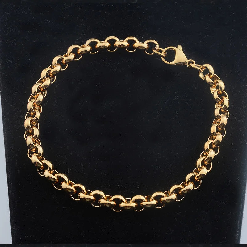 1pcs 6mm Yellow Hand Bracelets Man's Womens Gold Color Bracelet Rolo Chain Jewelry  E518