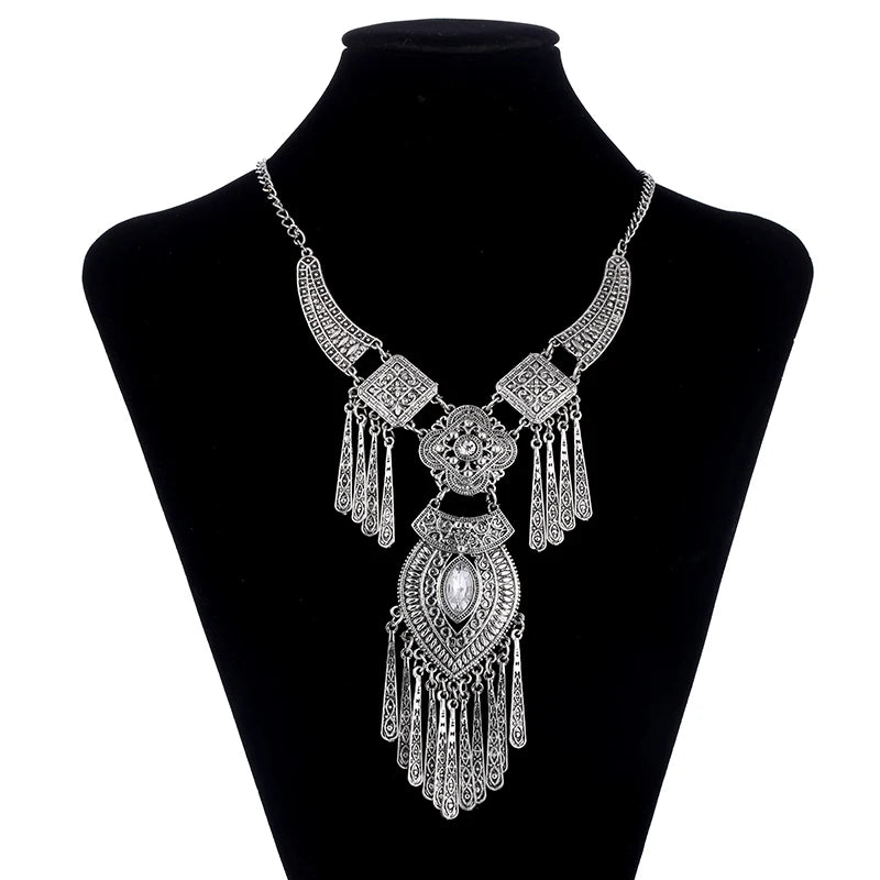 LOVBEAFAS Fashion Bohemian Choker Collar Necklace Vintage Tassel Statement Maxi Long Necklace For Women Collier Femme Jewelry