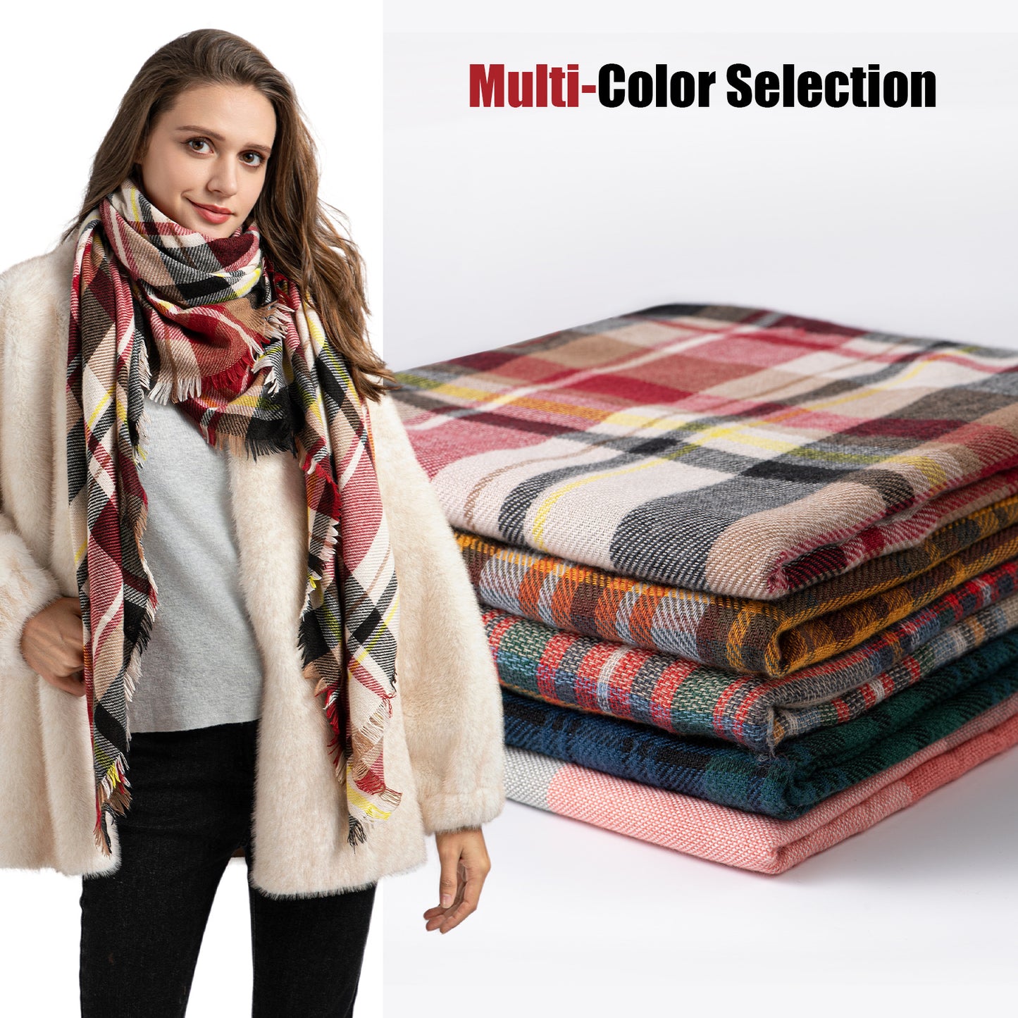 European And American Autumn And Winter 48 Plaid Square Scarf Shawl