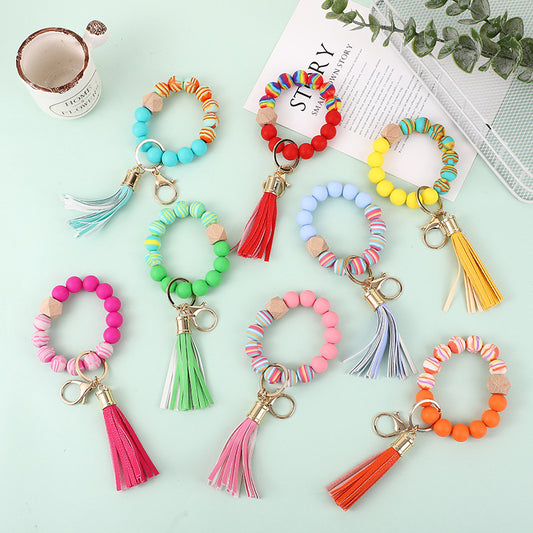 Silicone Beads Wrist Keychain Color