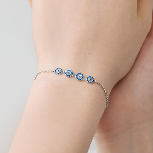 Silver S925 White Blue Round Zirconium Inlaid Round Pendant Minority Fashion Simple Design Bracelet