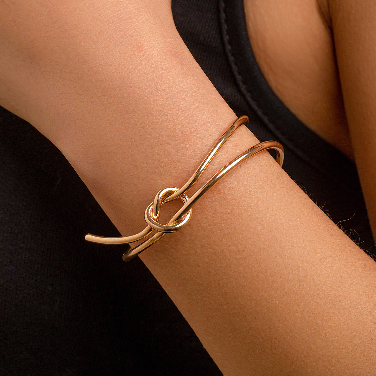 Design Double-layer Hollow Knot Open-ended Bracelet Women