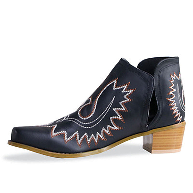 New Pointed Embroidered Chunky Heel Women's Pointed-toe Short Tube Boots