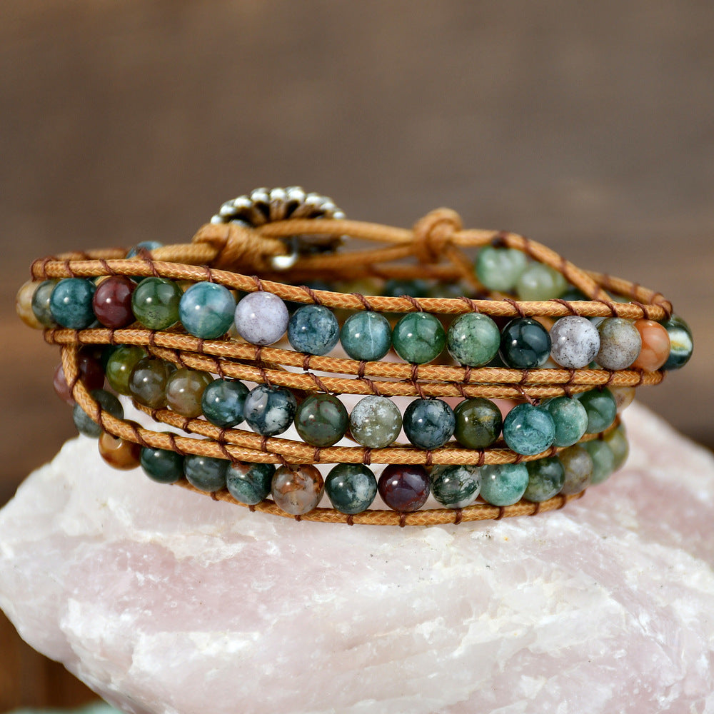 Ethnic Style Personality Handmade Woven Hand Strap European And American Small Many Layered Wear Agate Bracelet