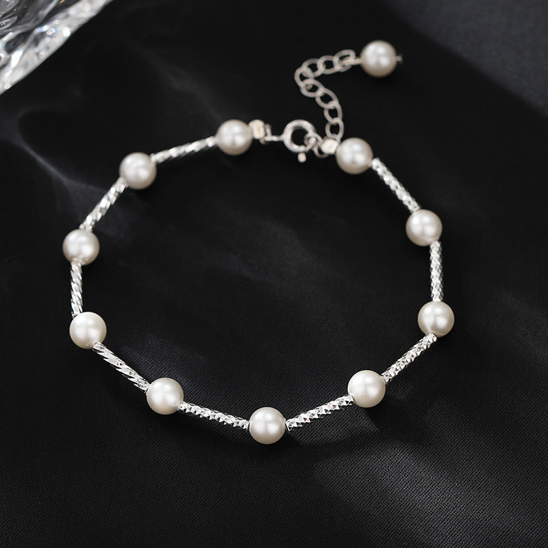 Sterling Silver Starry Silver Pearl Bracelet For Women