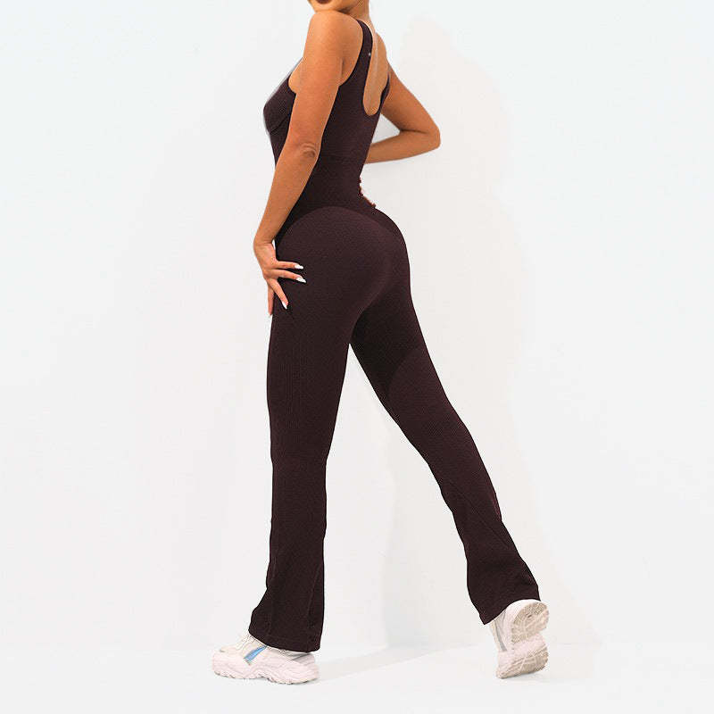 Amazon Hot Sleeveless Belly Contraction Body Shaper Wide Leg Flared Sports Tights Long Yoga Bodysuit