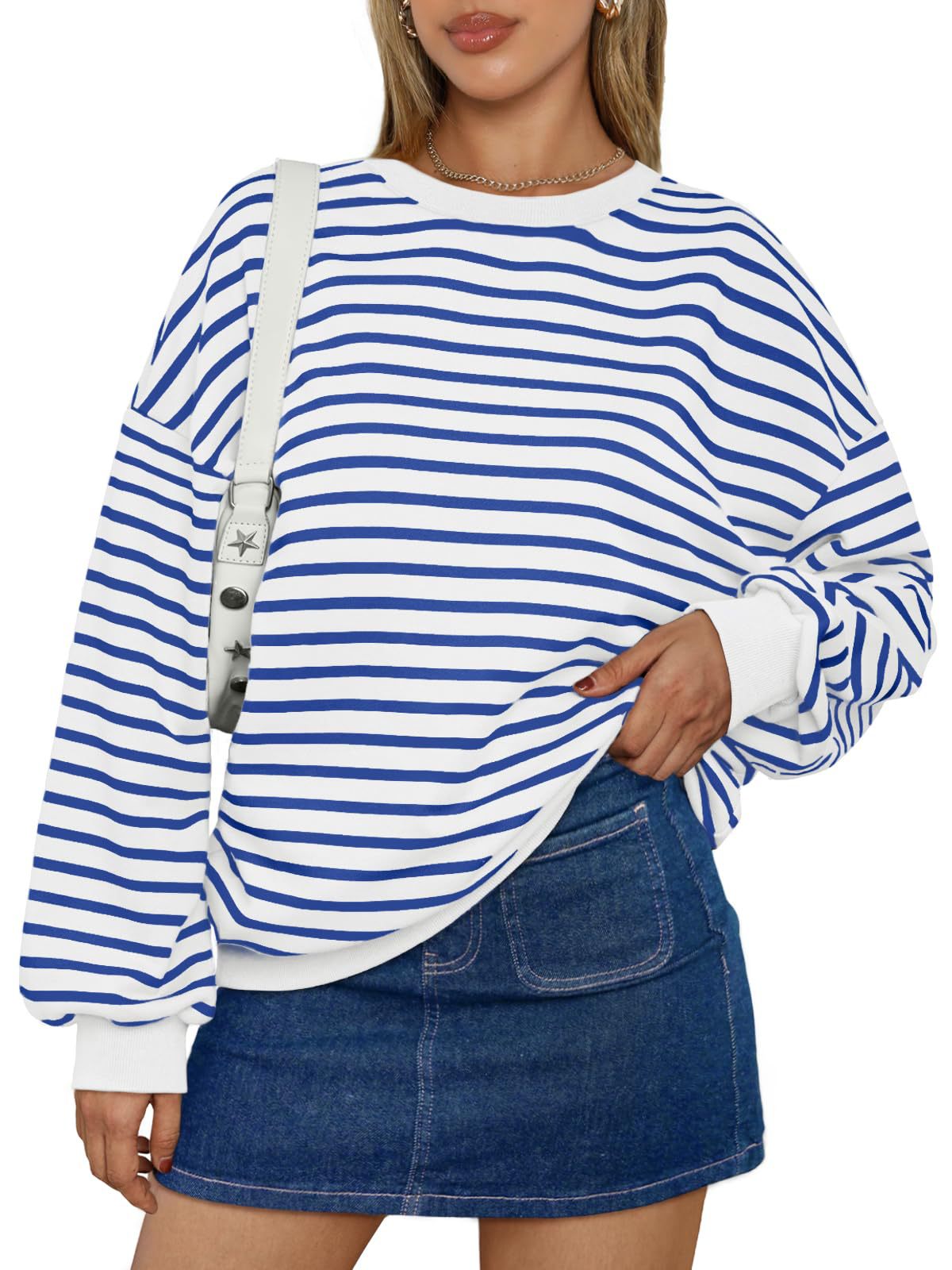 Women's Colorful Striped Round Neck Loose Sweatshirt