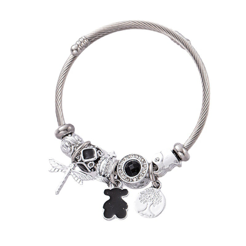 Beaded Cartoon Crown Bear Stainless Steel Bracelet