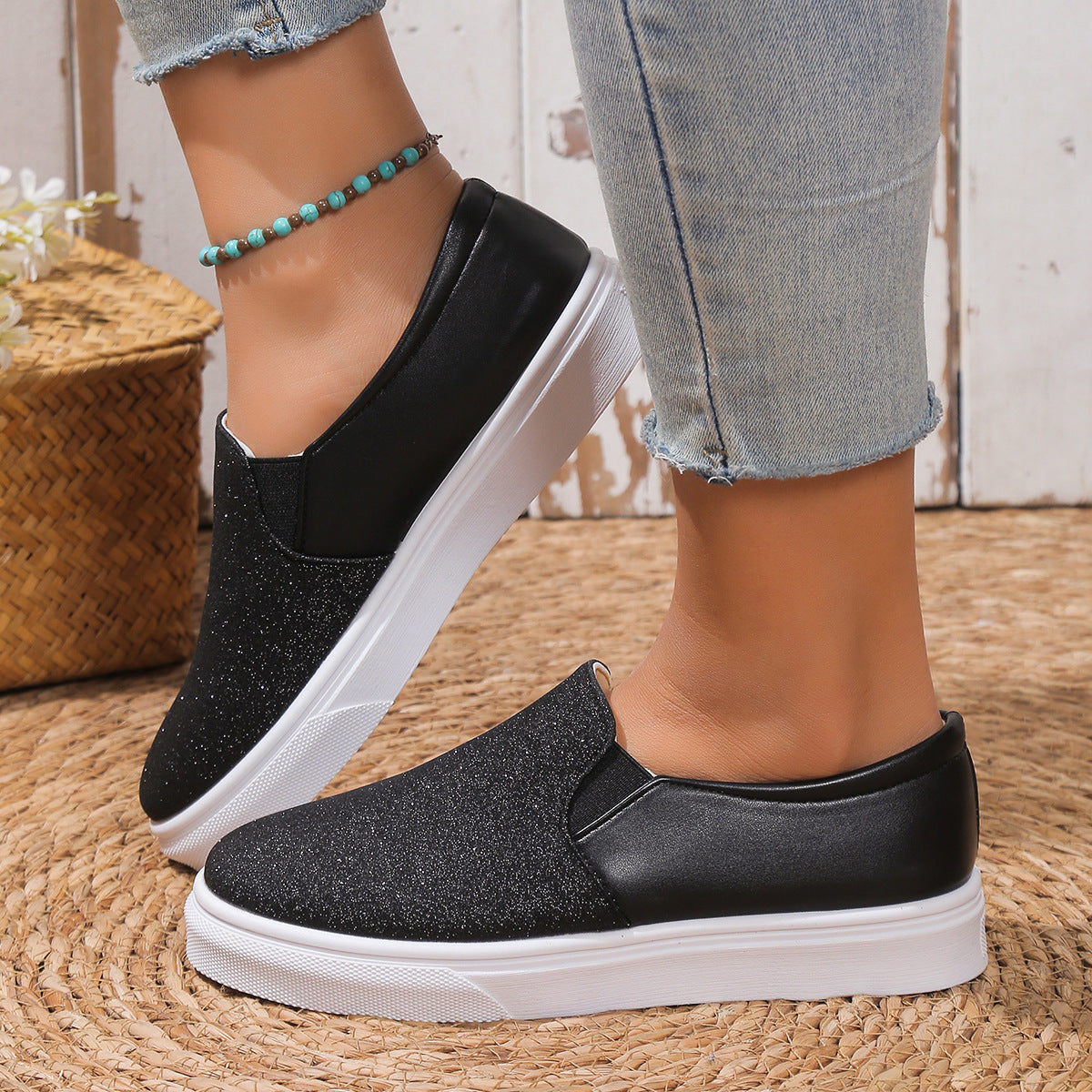 Stylish Casual Shoes Sale Plus Size Sequined Flat Women Loafers