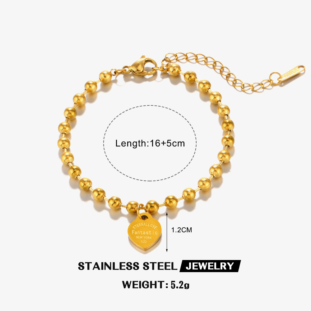 Stainless Steel Round Beads Heart Bracelet Women's Fashion Gift