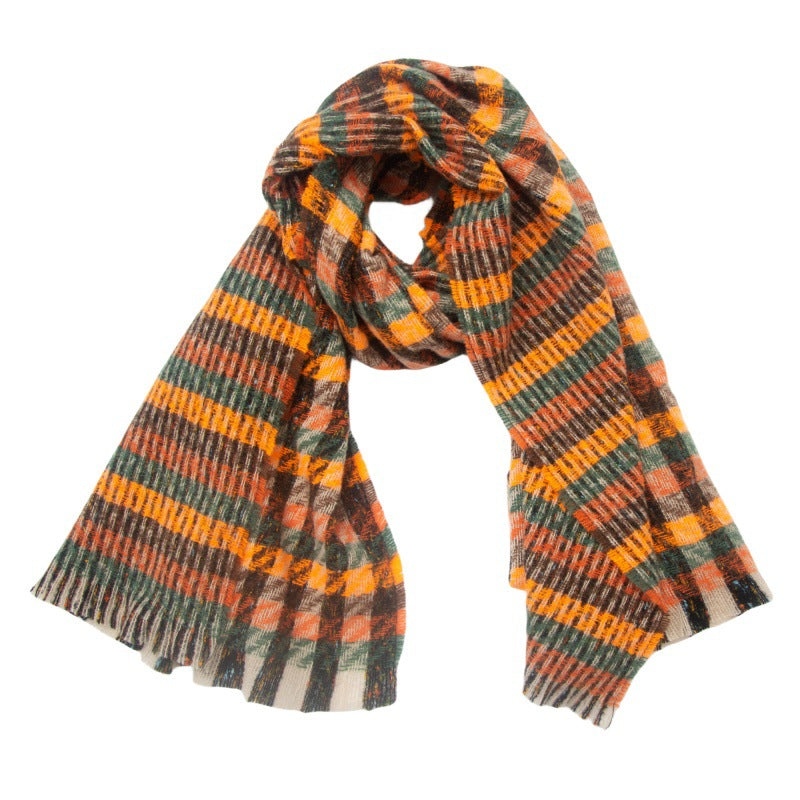 European And American Autumn And Winter Bristle Short Beard Small Plaid Scarf Shawl