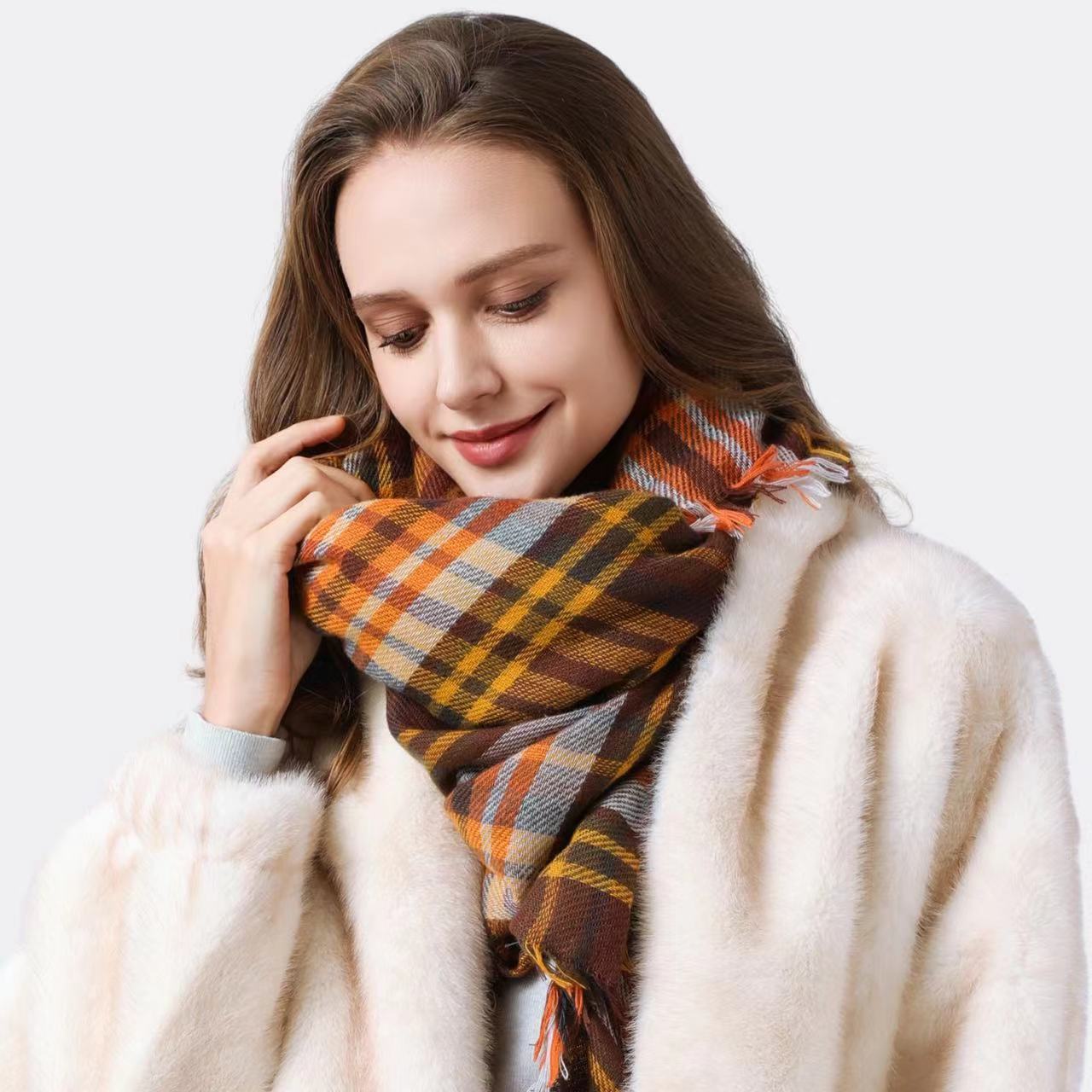 European And American Autumn And Winter 48 Plaid Square Scarf Shawl