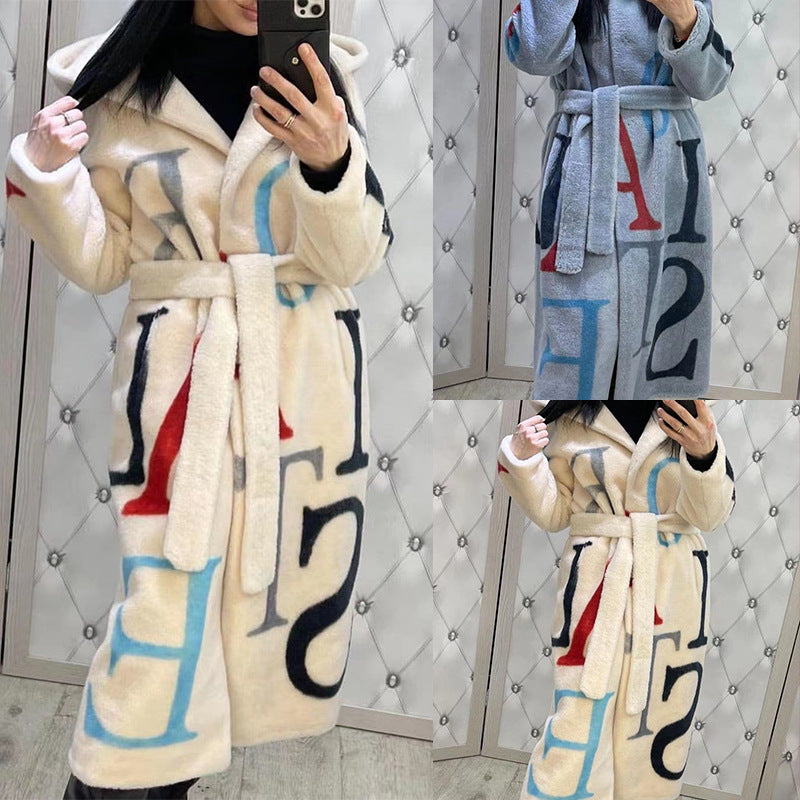 Letter Fashion Women's Plus Size Printed Long Coat