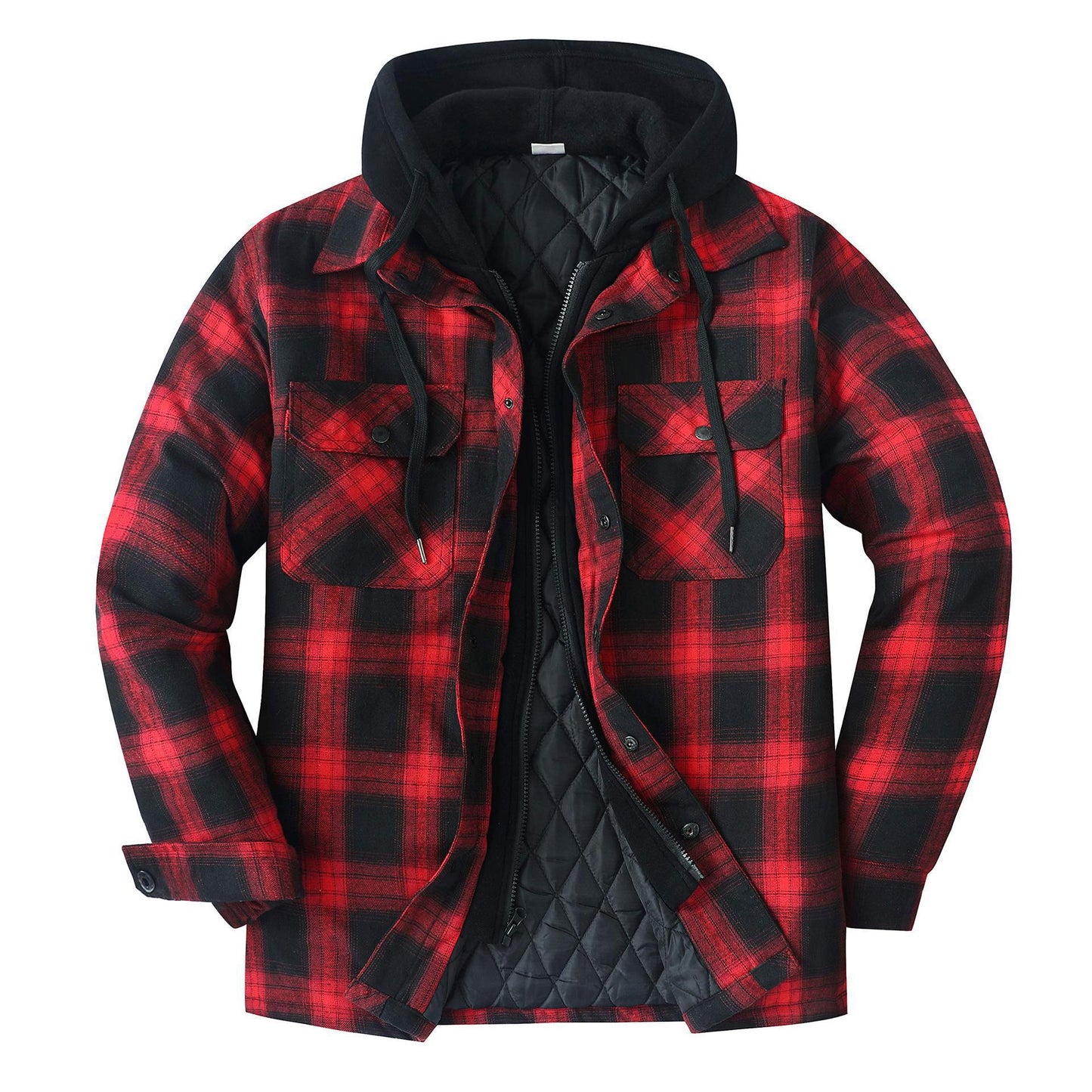 Men's Thickened Cotton-padded Plaid Long-sleeved Coat