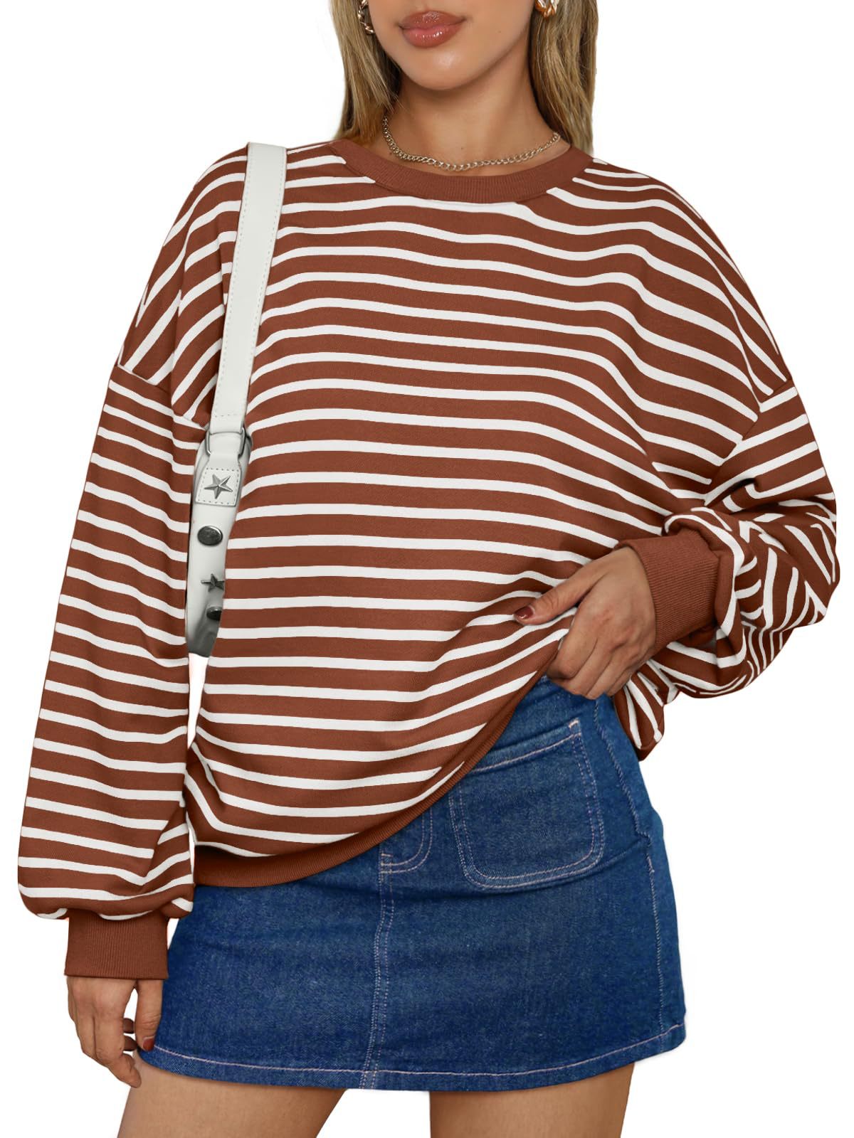 Women's Colorful Striped Round Neck Loose Sweatshirt