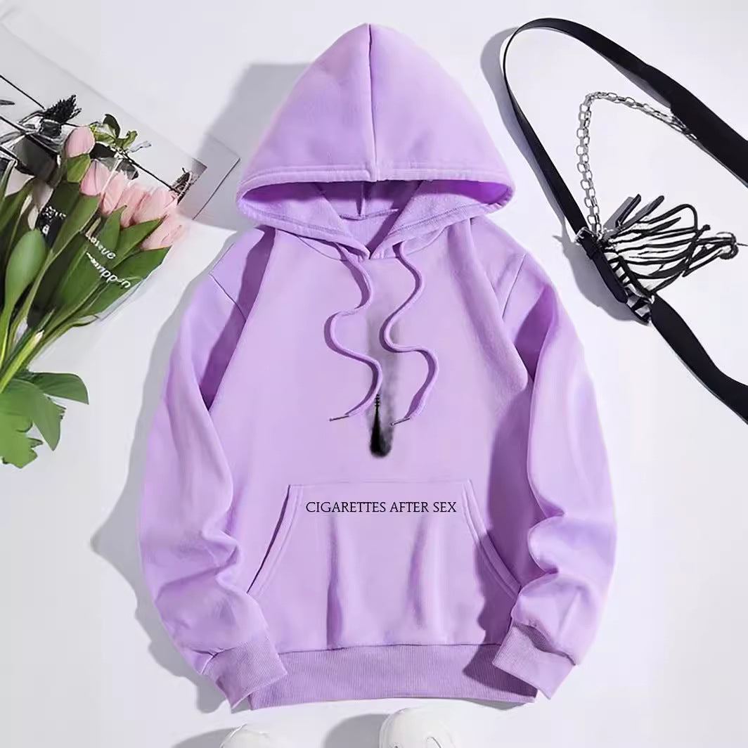 Women's Fleece-lined Letter Print Kangaroo Pocket Drawstring Printed Hoodie