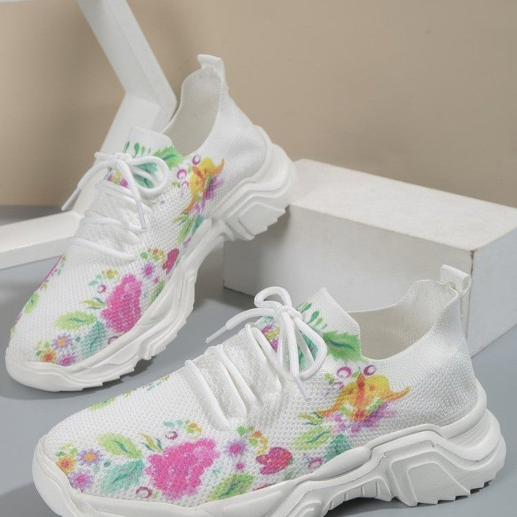 Casual Flower Sports Shoes Women Flat Bottom Plus Size