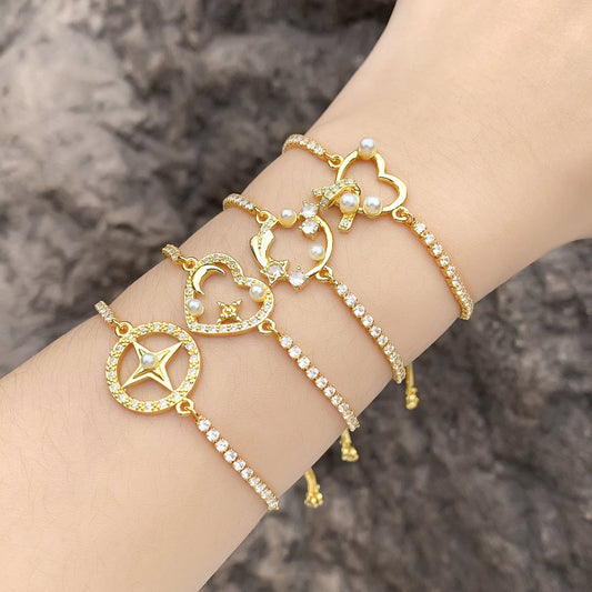 Geometric Heart Shape Pearl Zircon Bracelet Simple