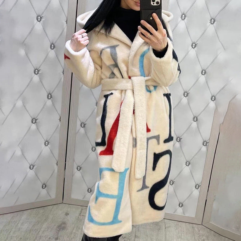 Letter Fashion Women's Plus Size Printed Long Coat