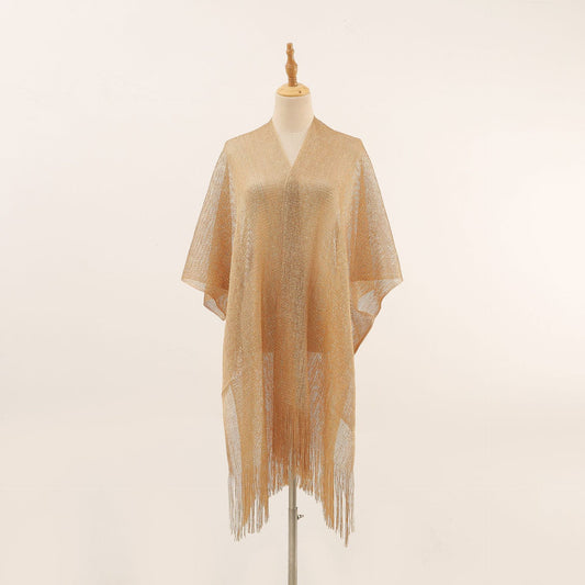 Flat Towel Shawl Gold And Silver Silk Slit Fashionable Beachwear Vacation Sun Protection Shirt