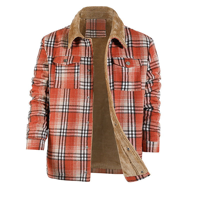 Men's Plaid Coat Flannel Long Sleeve Lapel