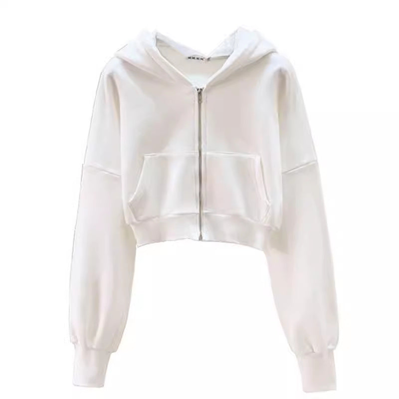 Autumn And Winter New Fashion Zipper Coat Pure Cotton High-grade Hooded American Short Sports Sweater