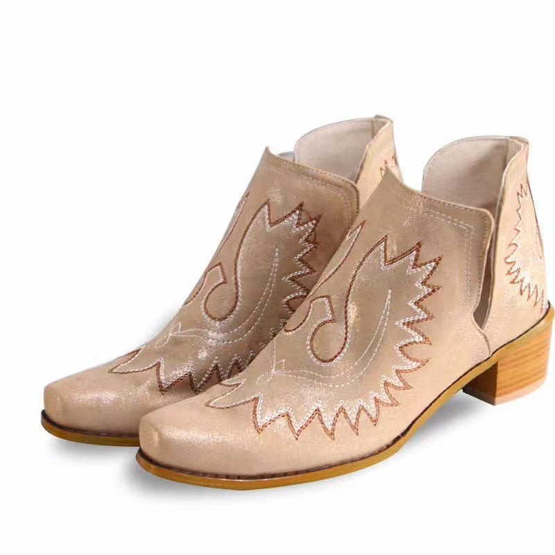 New Pointed Embroidered Chunky Heel Women's Pointed-toe Short Tube Boots