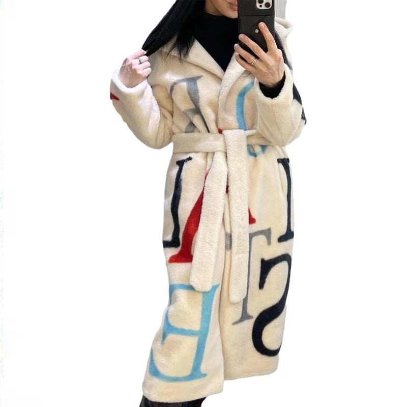 Letter Fashion Women's Plus Size Printed Long Coat