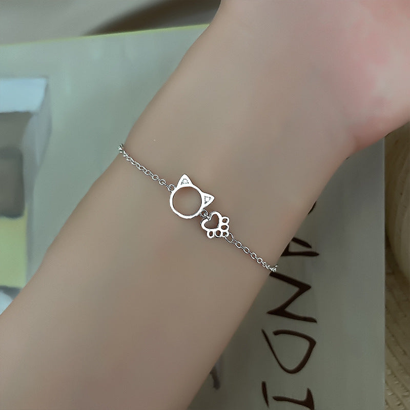 Inlaid Zircon Cute Hollow Cat Bracelet