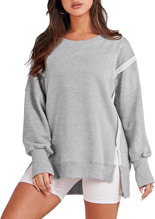 Round Neck Long Sleeve Top Female Frayed Hem Split Patchwork Sweater