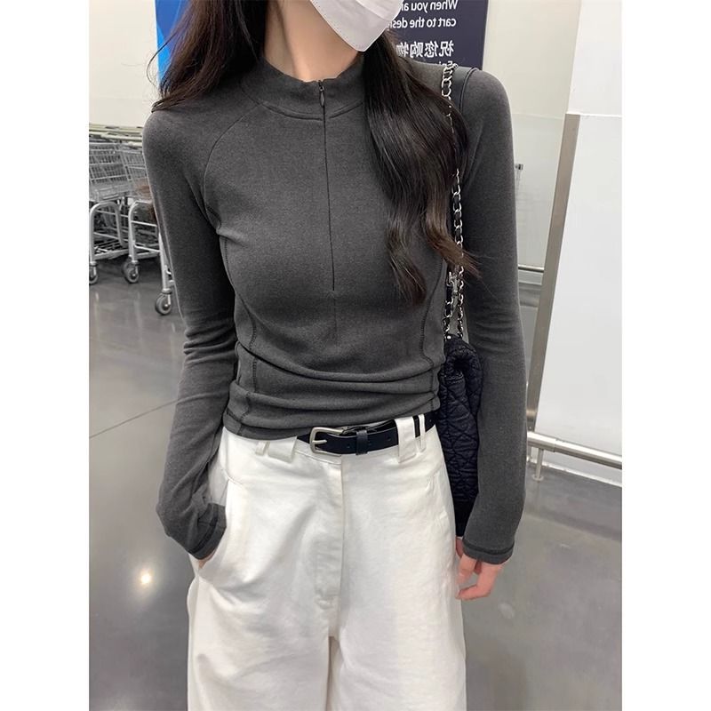 Gray Half Turtleneck Tight Dralon T-shirt Slim Fit Inner Wear Long Sleeve Bottoming Shirt