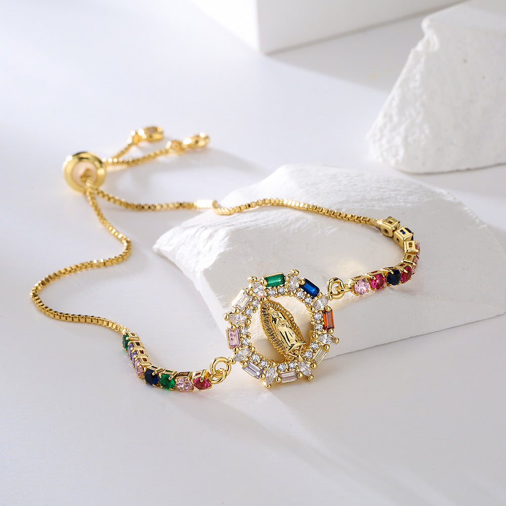 Mixed Color Zircon Geometric Charm Bracelet