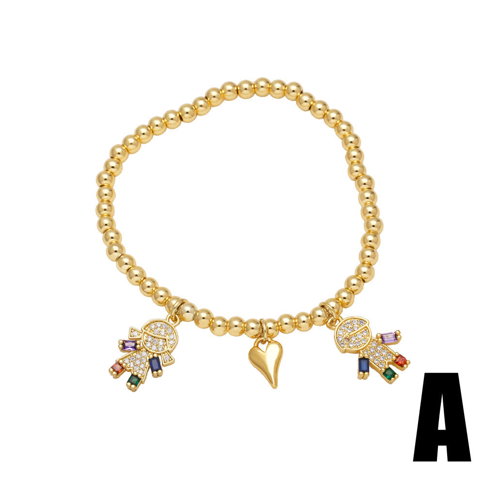 Girl Pendant Bracelet Gold-plated Inlaid Heart-shaped Zircon