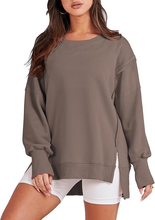 Round Neck Long Sleeve Top Female Frayed Hem Split Patchwork Sweater