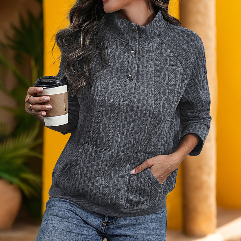 Women's Texture Long Sleeve Sweatshirt Tops