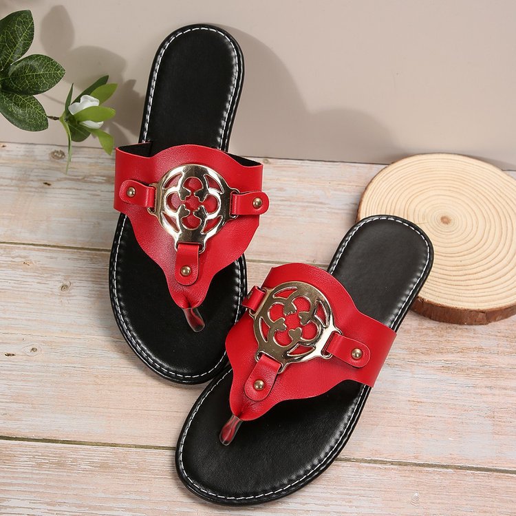 Women's Sandals Hardware Decorative Button Summer Flat Shoes