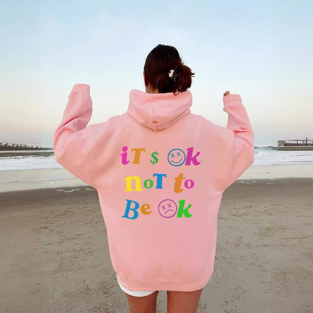 Women's Plain Letter Print Drawstring Hoodie