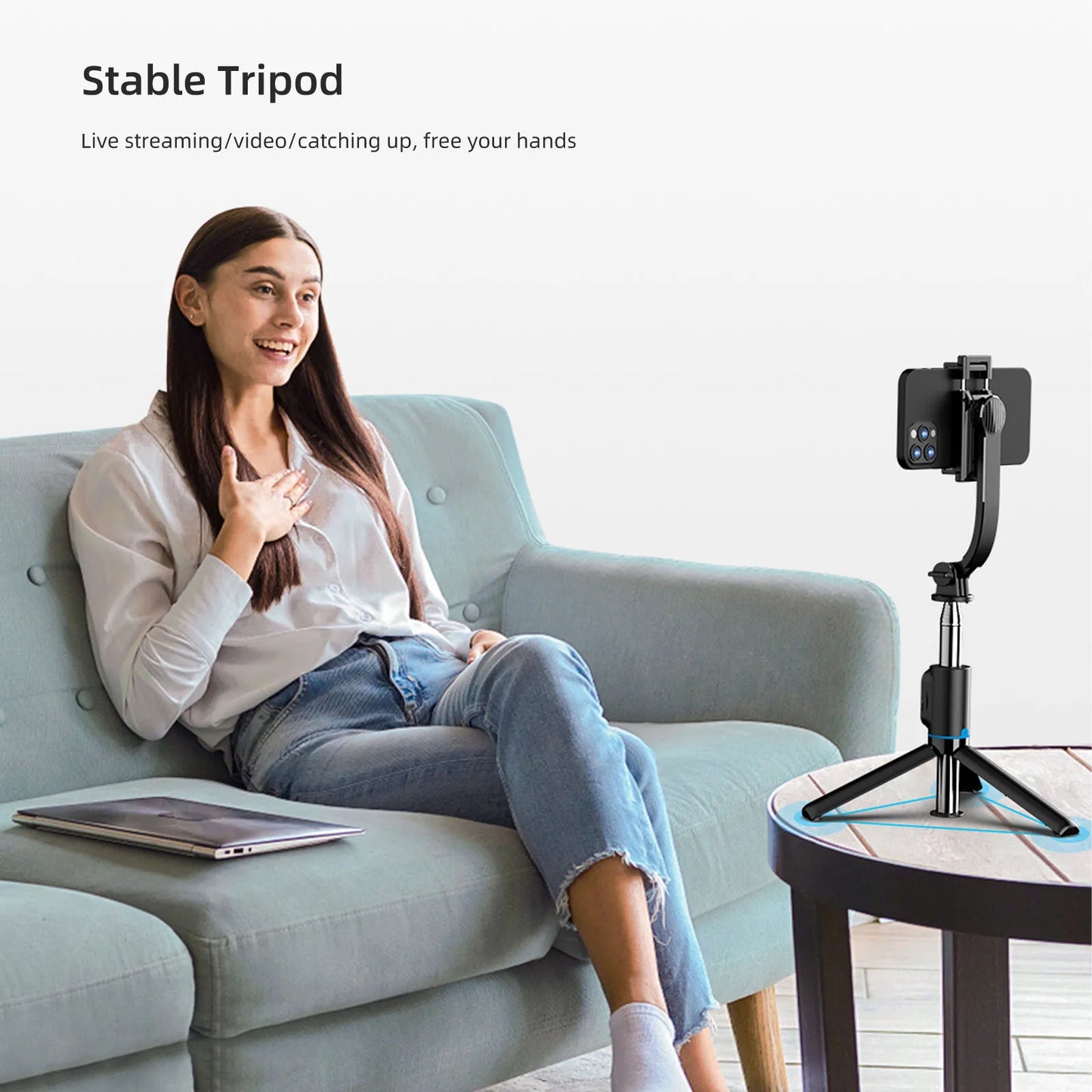 C01 Selfie Stick Tripod W/ Bluetooth Remote for Smarthone Action Camera Vlog with Detachable Phone Clip Selfie Stick Tripod