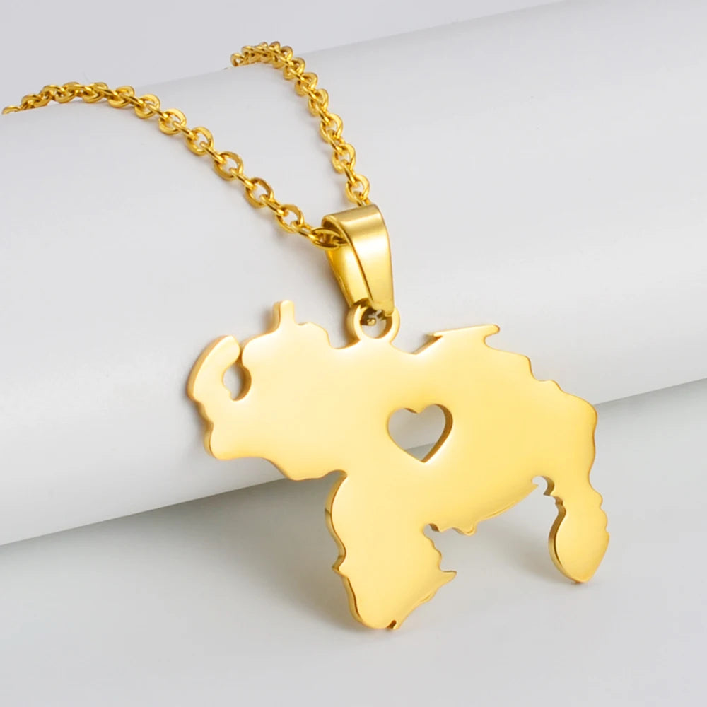 Anniyo Venezuela Map Pendant Necklaces Stainless Steel Jewelry Venezuelan Jewellery #312621