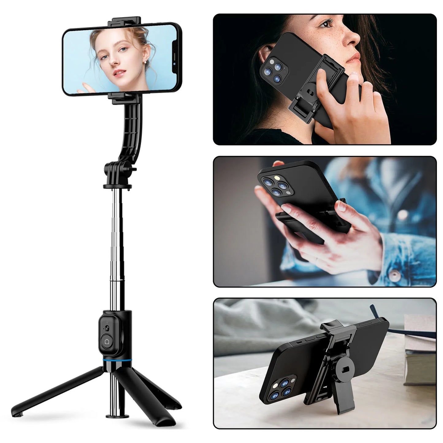 C01 Selfie Stick Tripod W/ Bluetooth Remote for Smarthone Action Camera Vlog with Detachable Phone Clip Selfie Stick Tripod