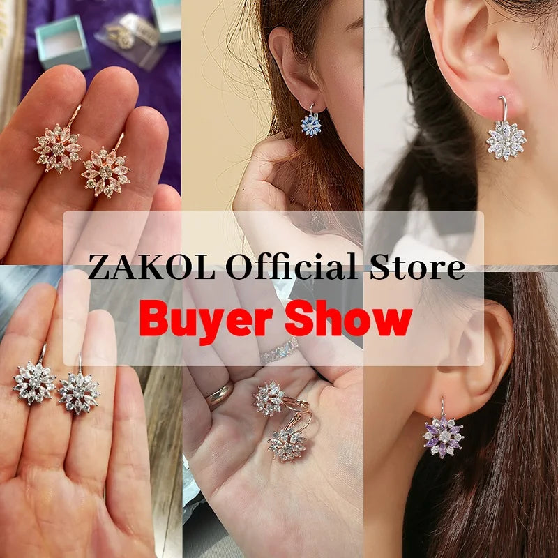 ZAKOL Fashion Rose Gold Color Hoop Earrings Flower Cluster Clear CZ Crystal Zirconia Earring for Women Jewelry Brincos EP609