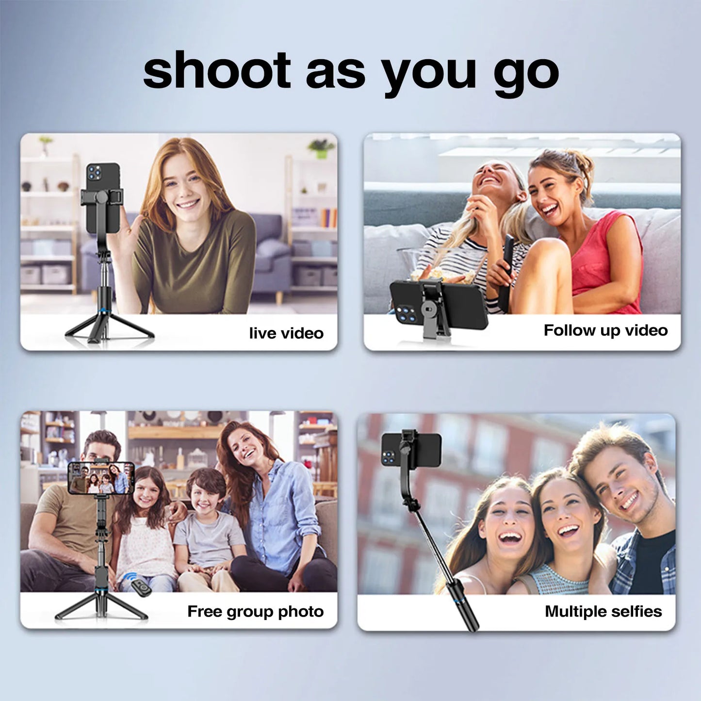 C01 Selfie Stick Tripod W/ Bluetooth Remote for Smarthone Action Camera Vlog with Detachable Phone Clip Selfie Stick Tripod