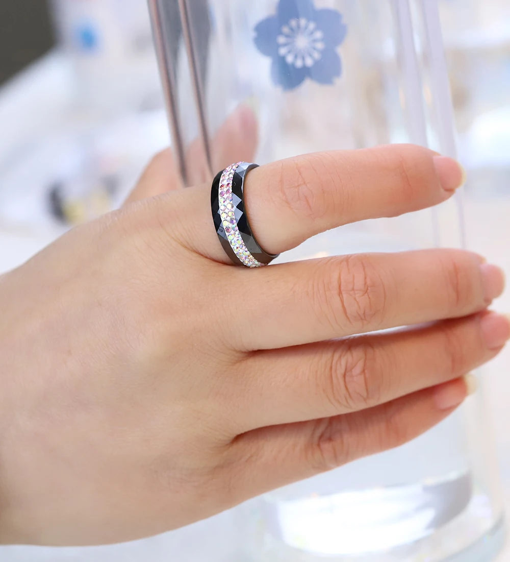 High Quality Black And White Simple Style Simply Crystal Ceramic Rings for Women