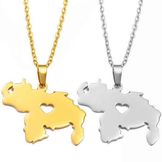 Anniyo Venezuela Map Pendant Necklaces Stainless Steel Jewelry Venezuelan Jewellery #312621