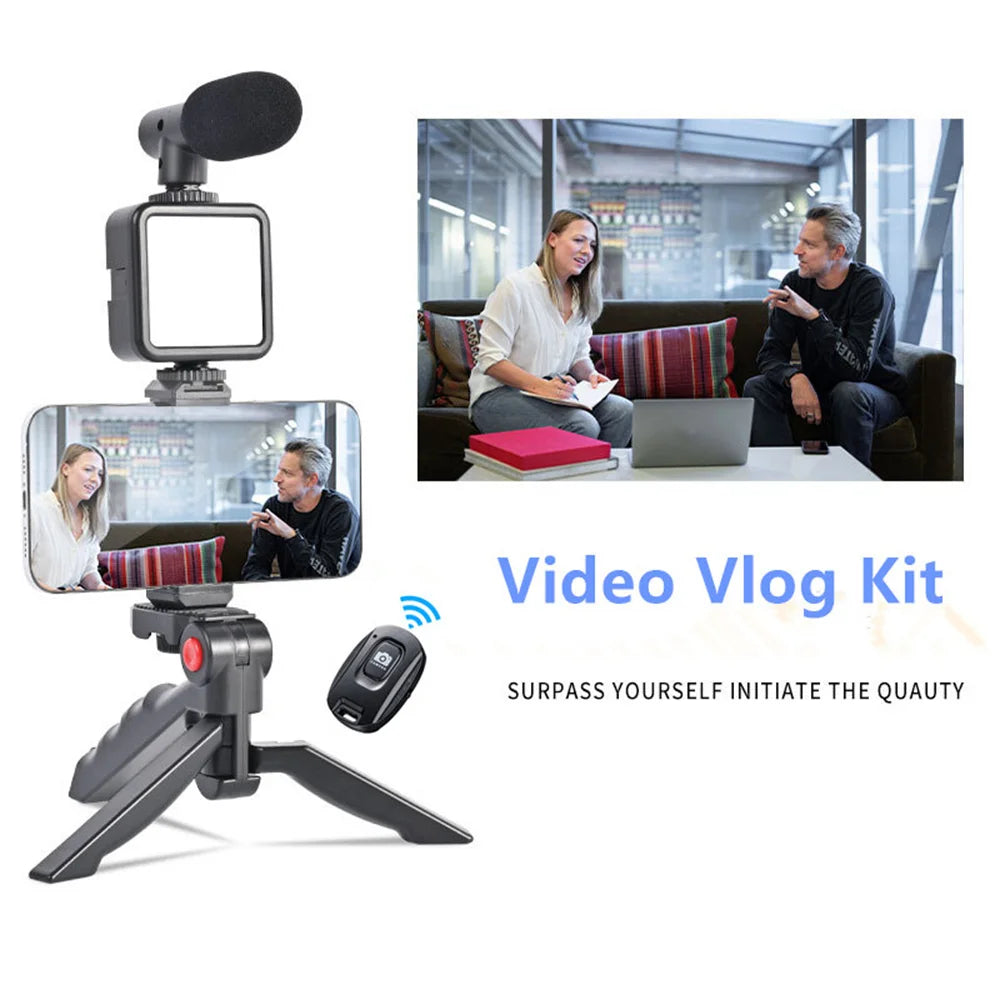 Smarthone Video Making Kit Vlog Kits with Selfie Light Tripod Phone Holder Microphone Bracket Video Recording Handle Stabilizer